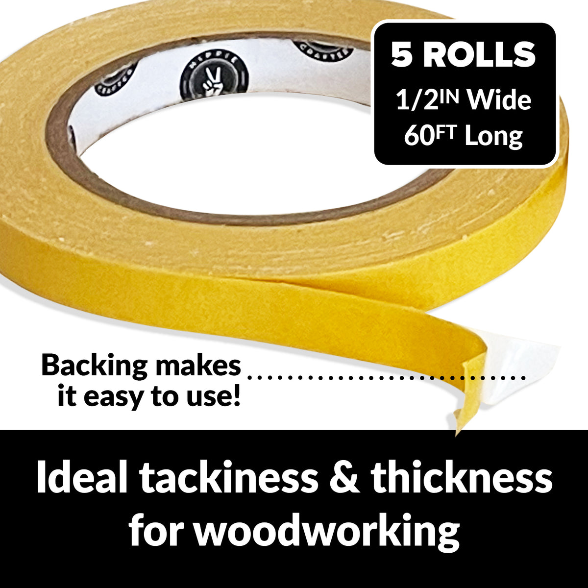 5Pk Double Sided Woodworking Tape 1/2" Hippie Crafter