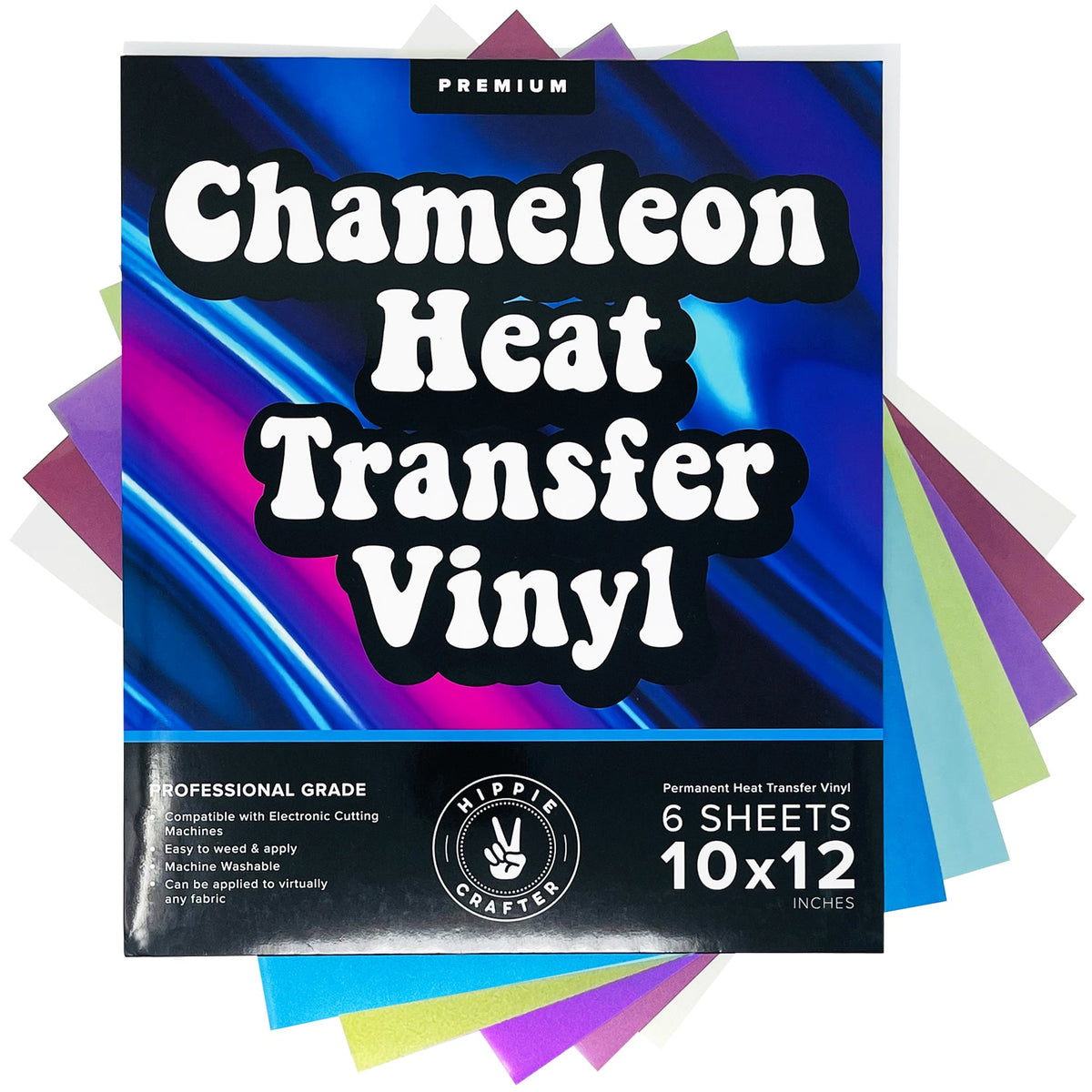Hippie Crafter Chameleon Heat Transfer Vinyl Sheets HTV Vinyl Bundle 6 Colors, Size: Small