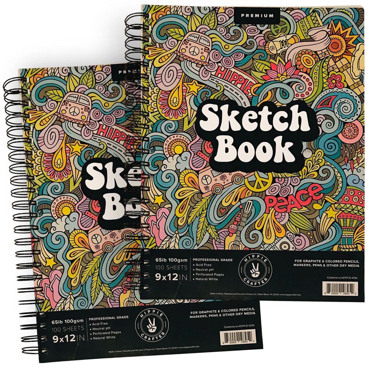 Sketch Book Pack 9 x 12 Inches Pad, 2 Pack 100 Sheets Spiral Bound 65lb/100gsm