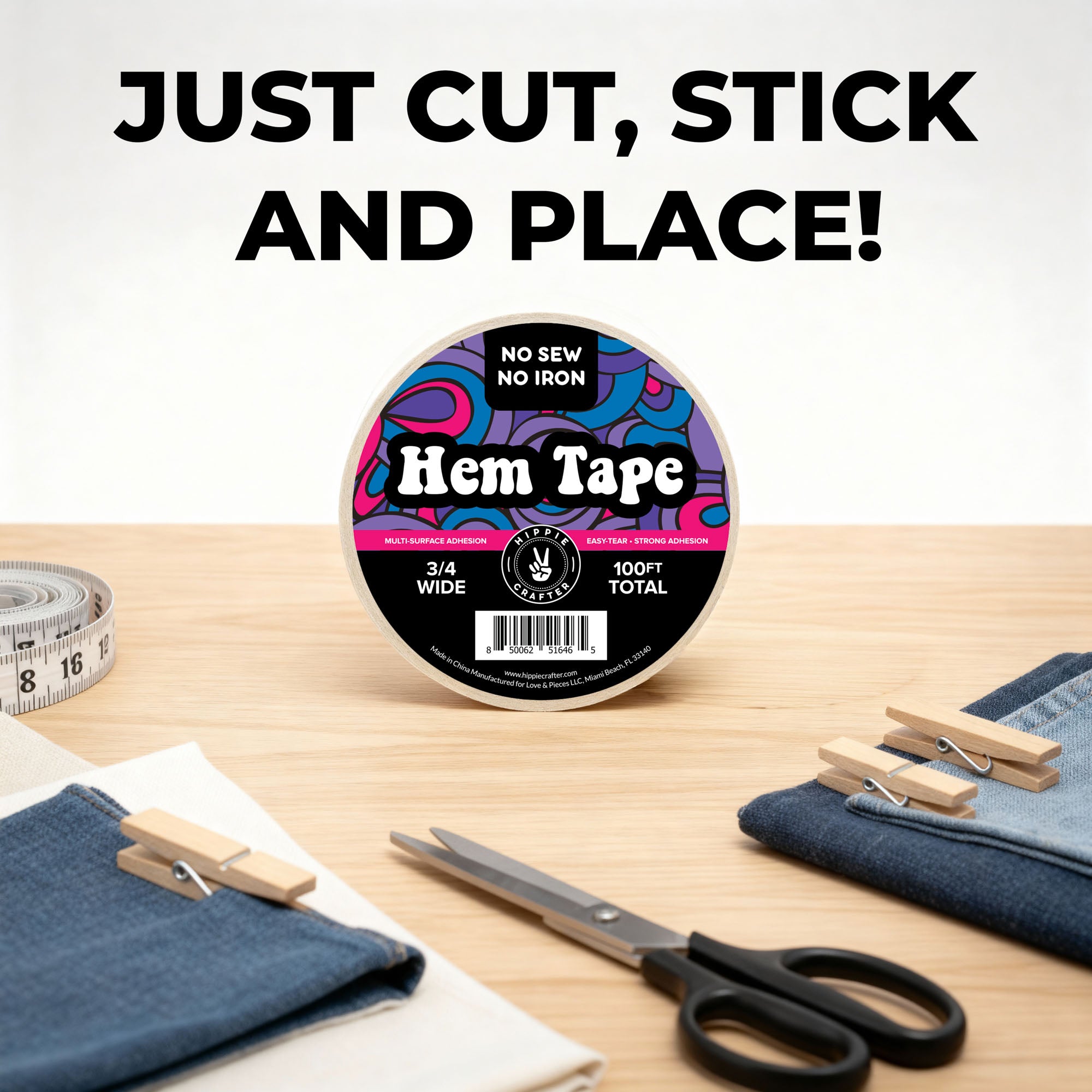 Combo Double Sided Hem Tape 3/4" and 1/4