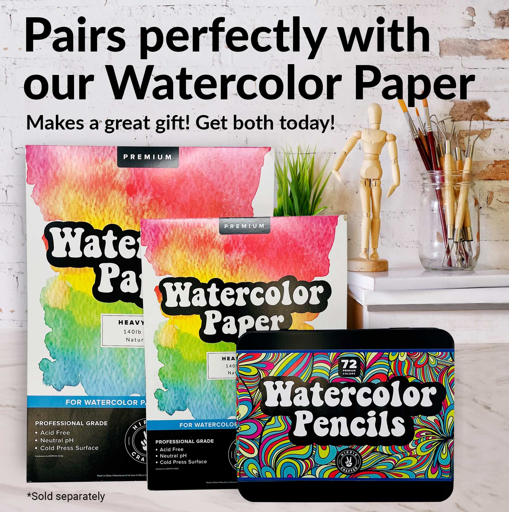 Watercolor pencils and watercolor paper pads