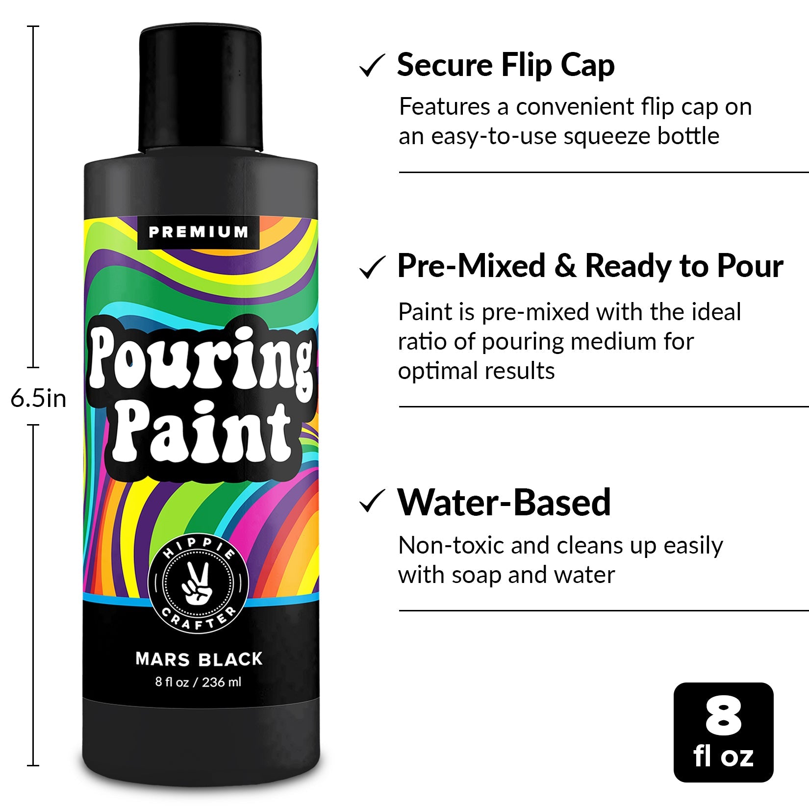 Hippie Crafter 8oz Acrylic Pouring Paint Black