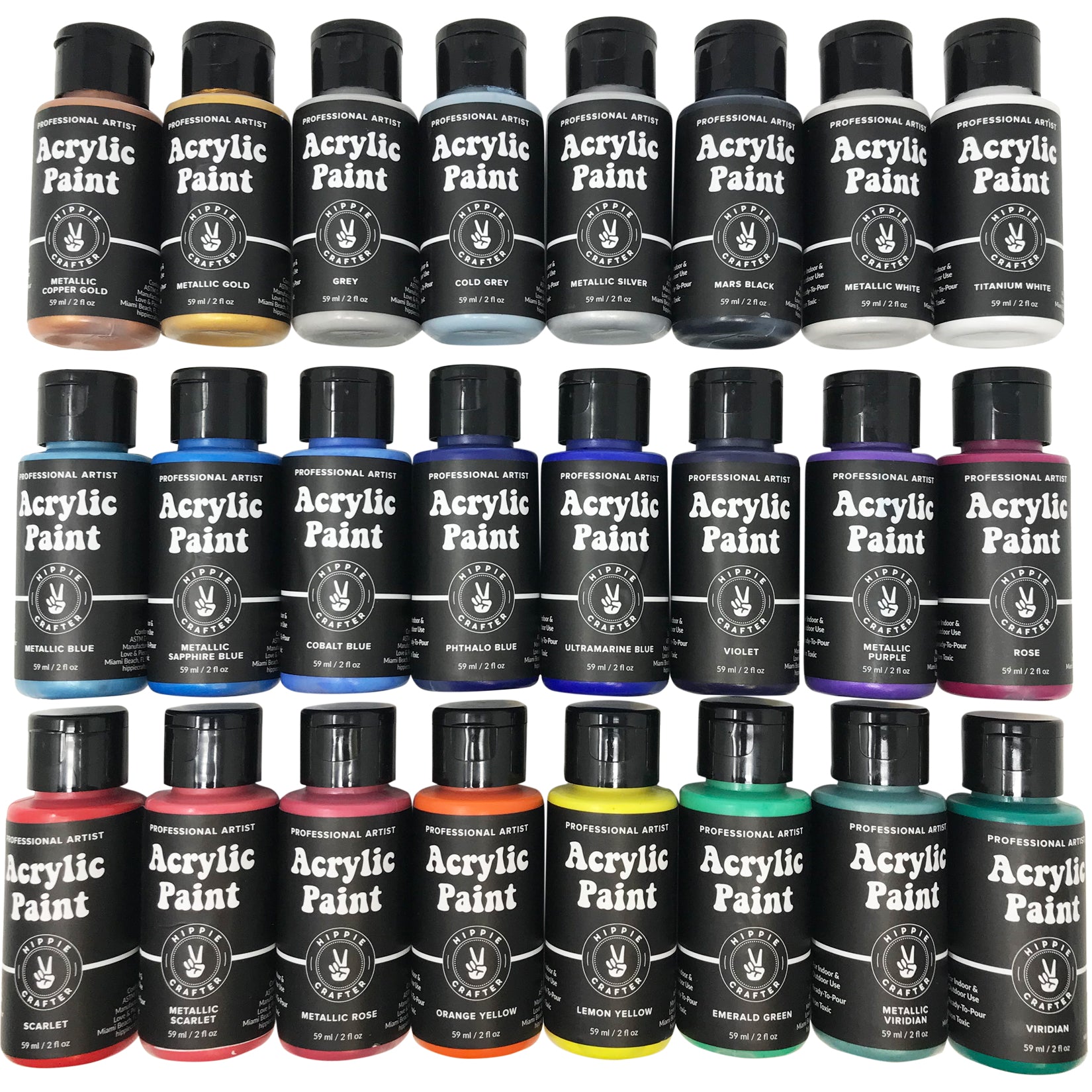 Paint Pouring Acrylic Paint Kit Ready to Pour Art and Liquid High Flow  Painting Supplies Bulk 24 Color Craft Set with Metallics Fluid Acrylic  Medium 2 FL Oz Bottles