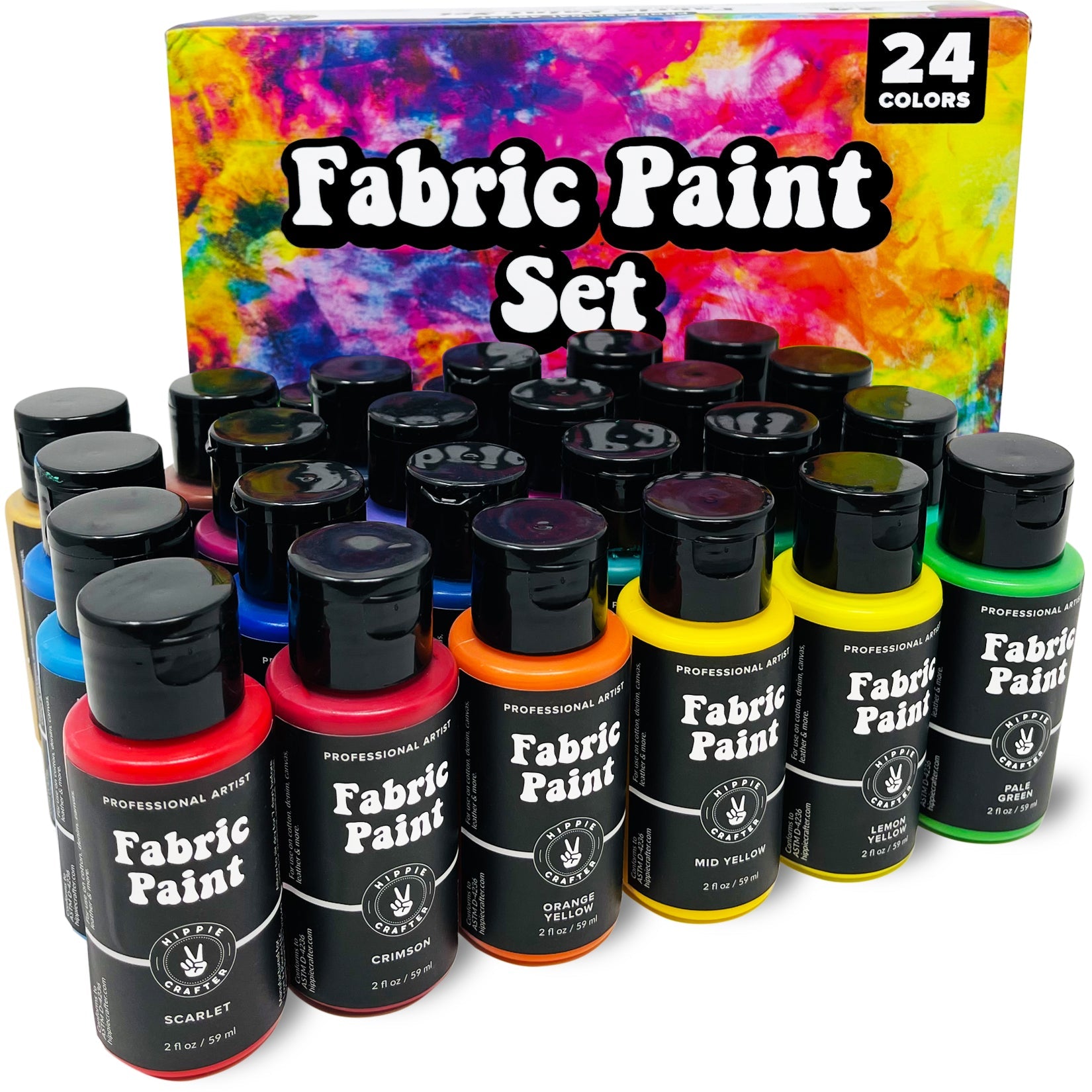 12 24 Colors Fabric Paint Set for Clothes with 6 Brushes, 1  Palette,Permanent Textile Puffy Paint Kit for Shoes, Canvas