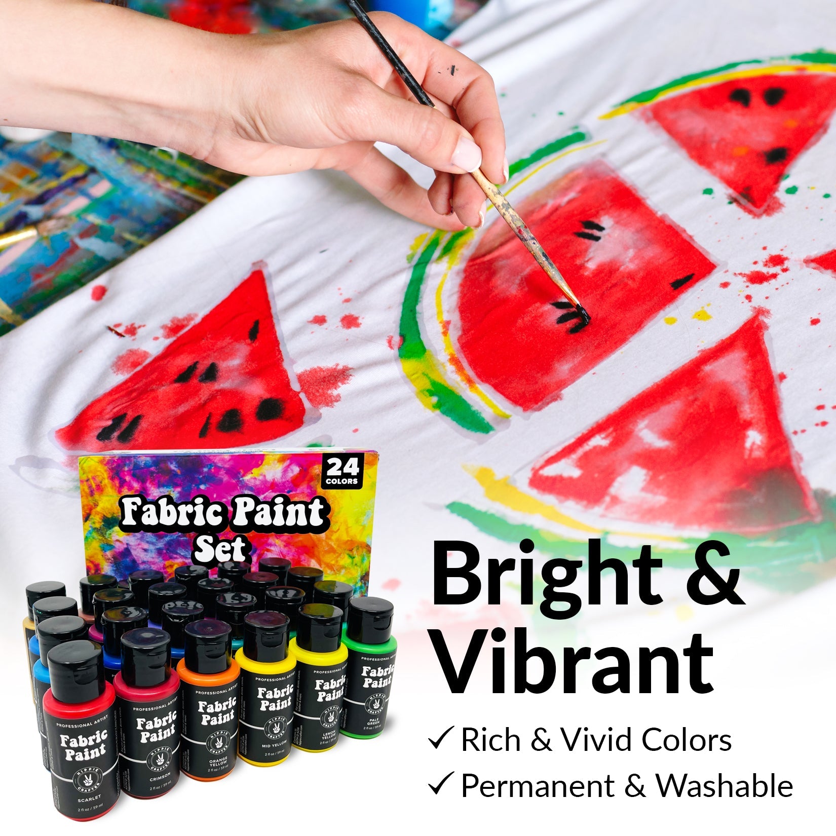 Colorful Fabric Paint Set for Clothes with 6 Brushes, 1 Palette, 12 Colors  - Permanent Textile Paint Puffy Paint Kit for Shoes, Canvas - Non-Toxic