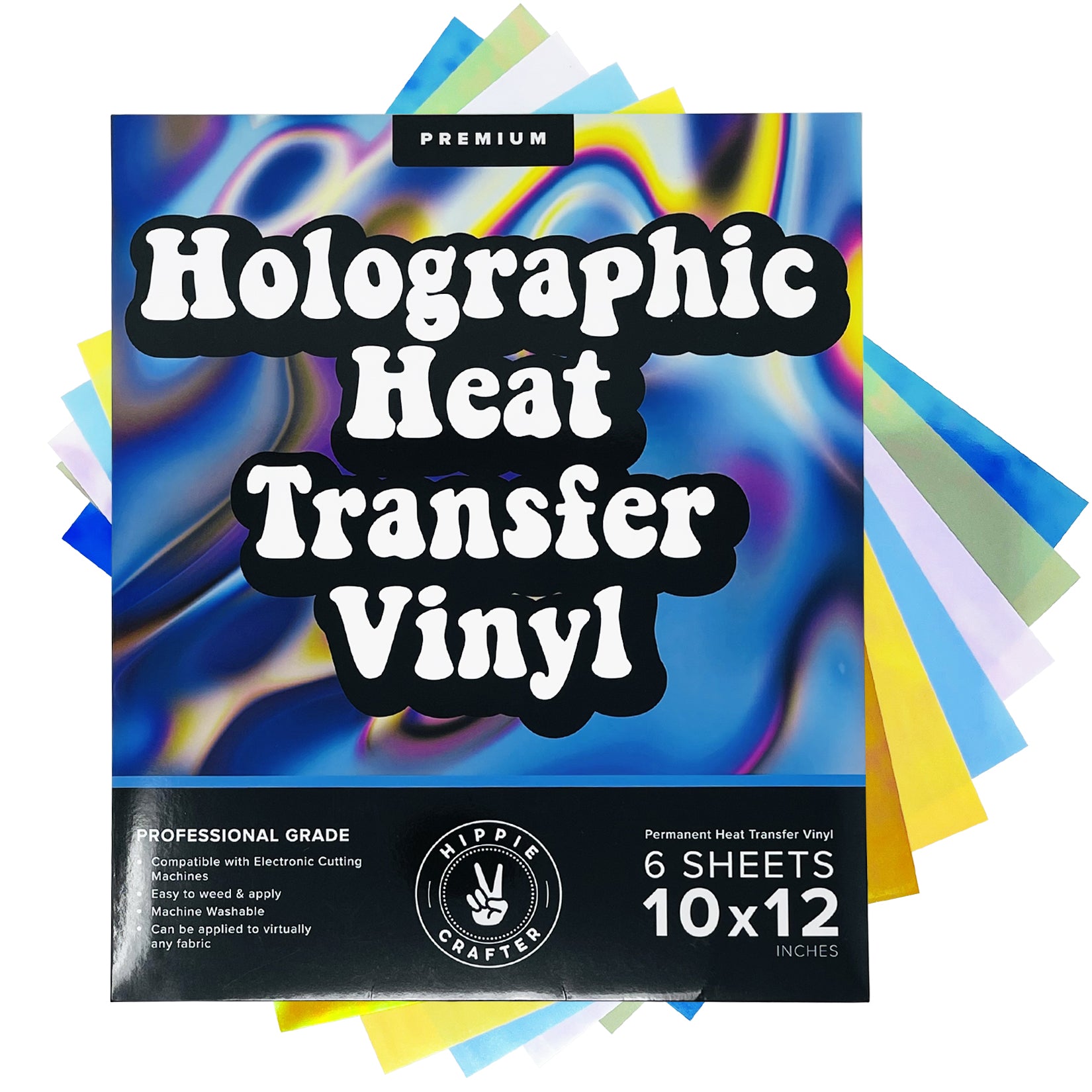 Aqua Holographic HTV Vinyl Sheets 5 Sheets Heat Transfer Vinyl for DIY T-shirts or Fabrics Iron