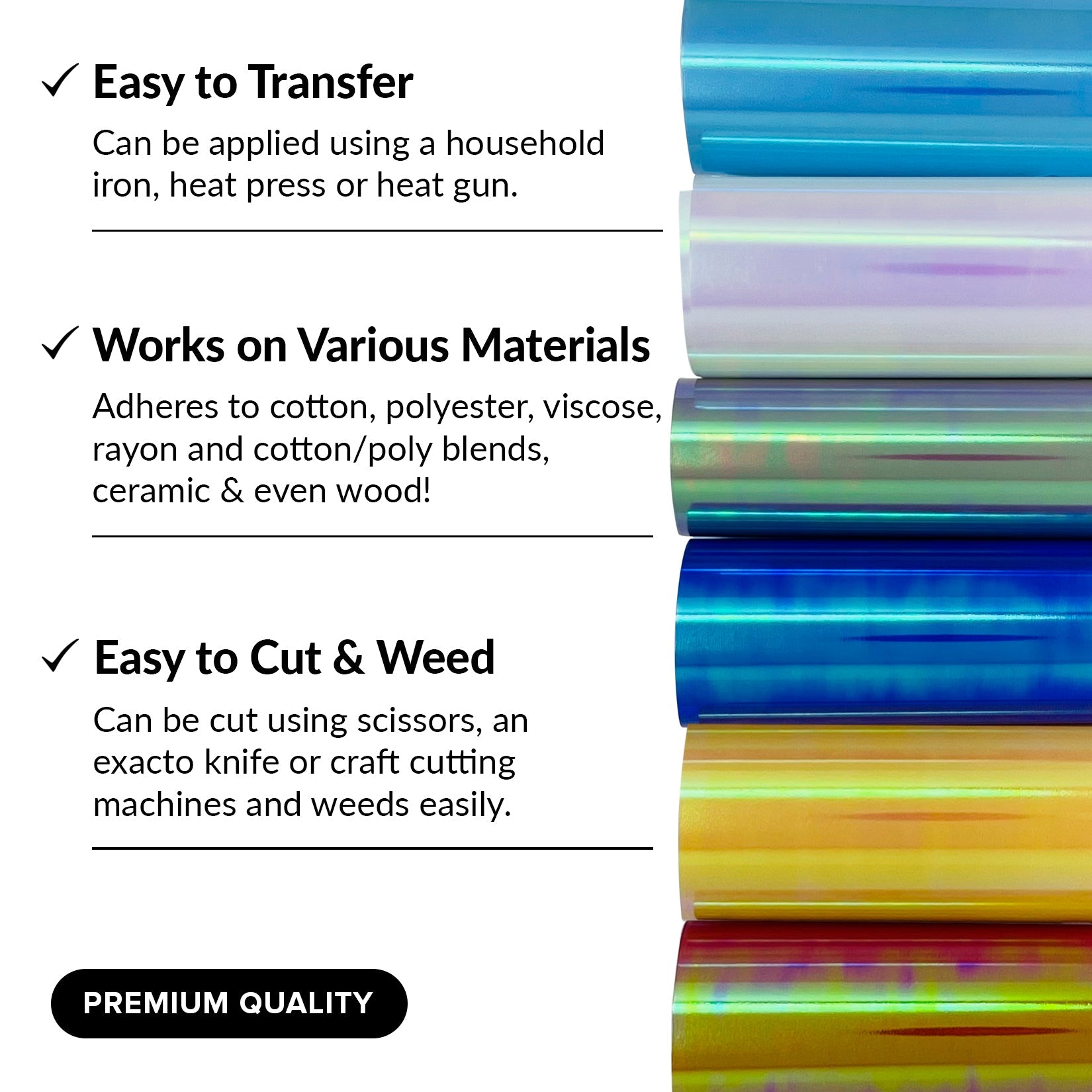Aqua Holographic HTV Vinyl Sheets 5 Sheets Heat Transfer Vinyl for DIY T-shirts or Fabrics Iron