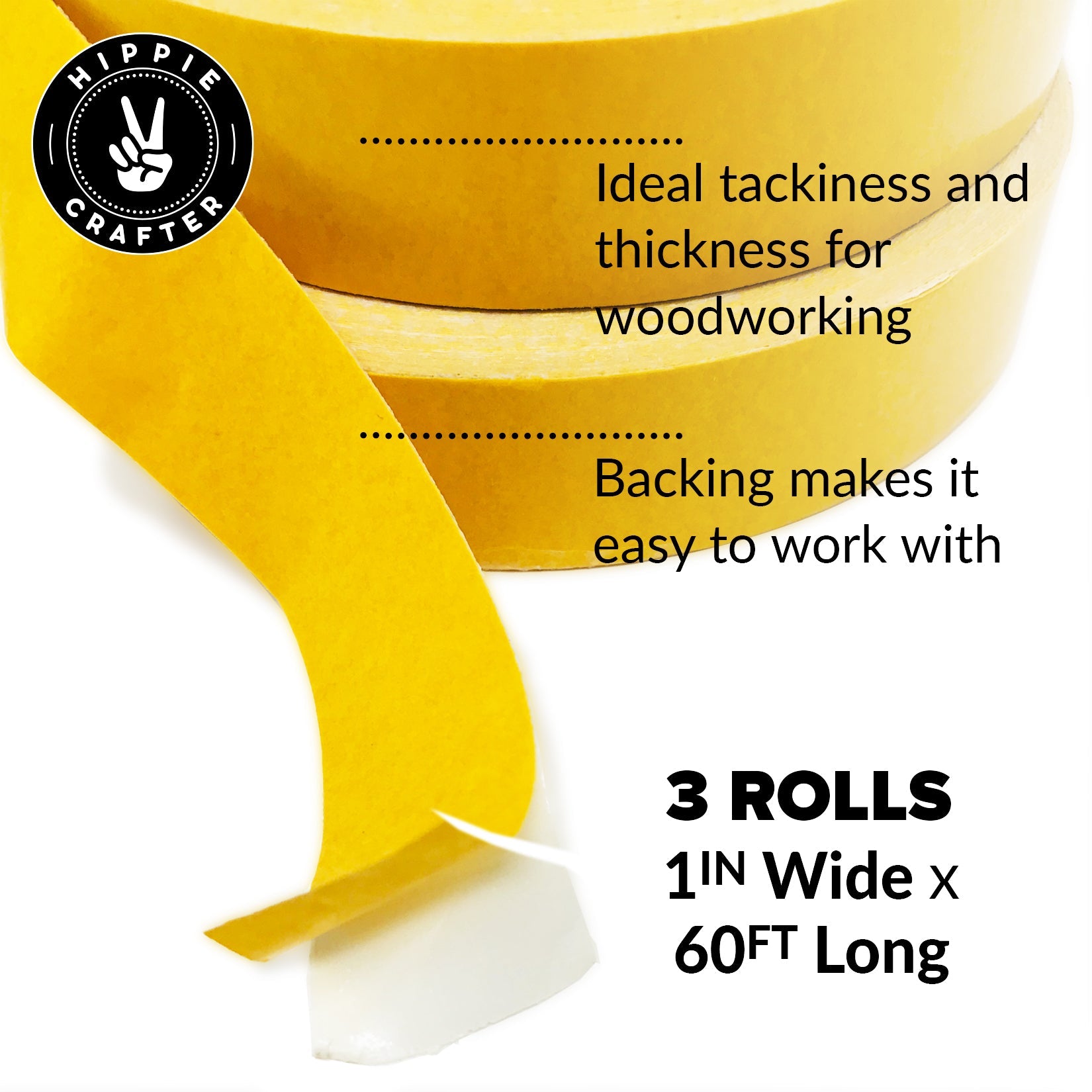 Hardware Tape - 3Pk Double Sided Woodworking Tape 1"