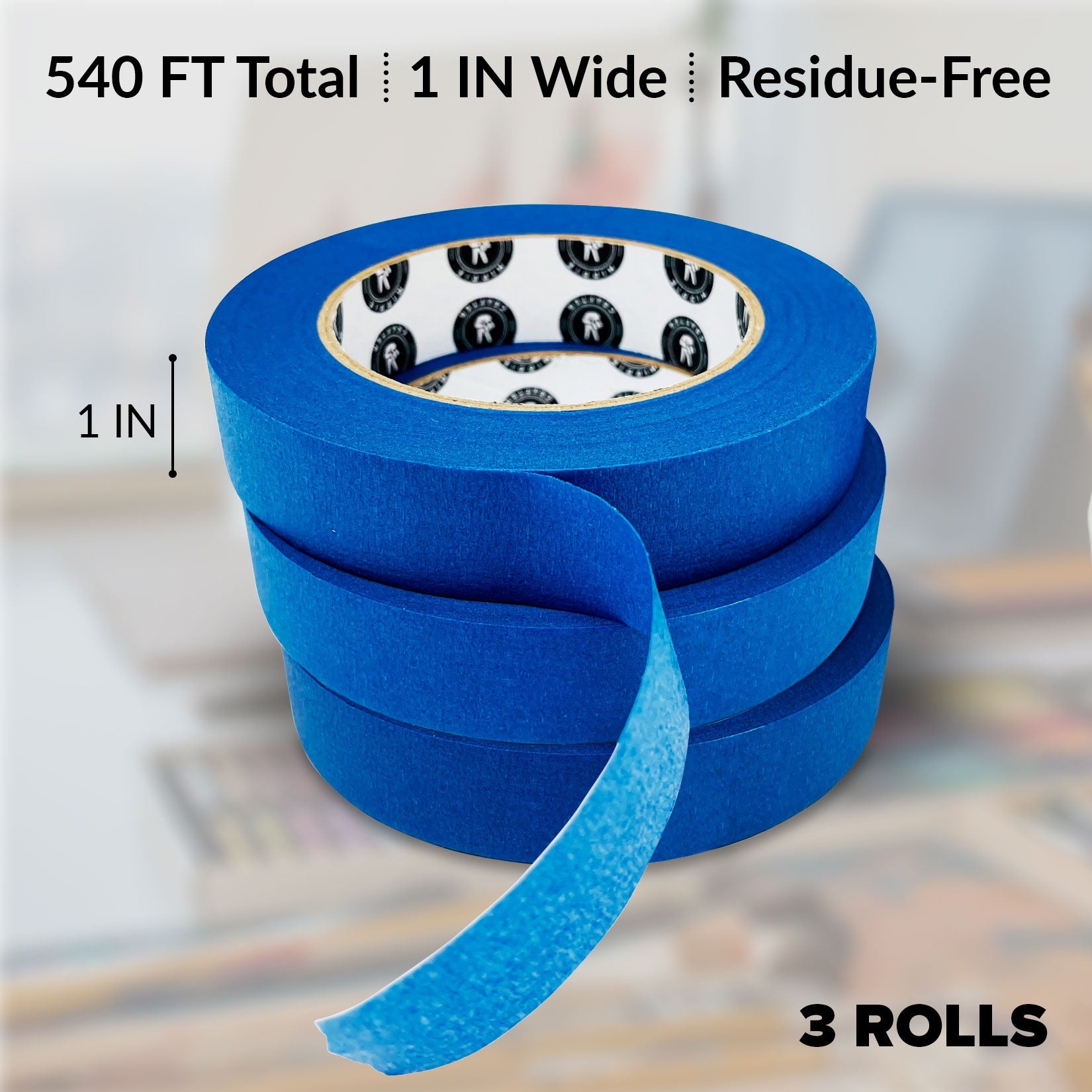 Hippie Crafter Blue Painters Tape 1 inch Wide 3 Pack Blue Tape for Painting 1 Thick x 60 yds Masking Tape 1 inch Wide Removable Bulk Paint Tape for