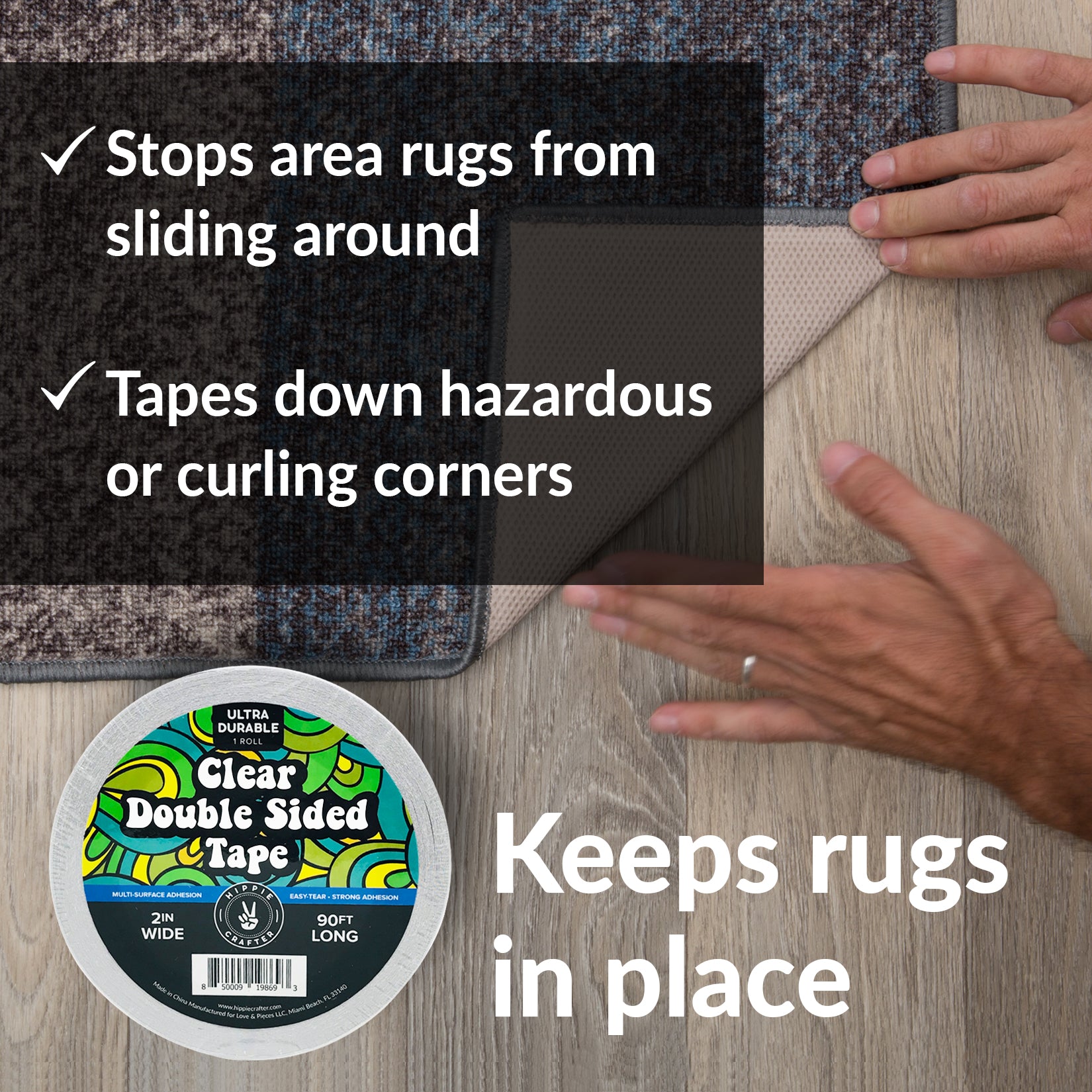 Double Sided Carpet Tape Heavy Duty for Area Rugs, Tile Floors Rug Gripper  Tape with Strong