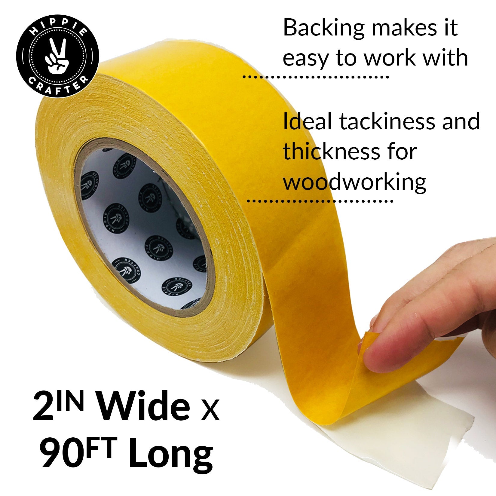 LLPT Double Sided Woodworking Tape 2 Pack 1 inch x 36 Yards Each Roll Double Face Turner Tape for CNC and Wood Template Removable Residue Free 402-006