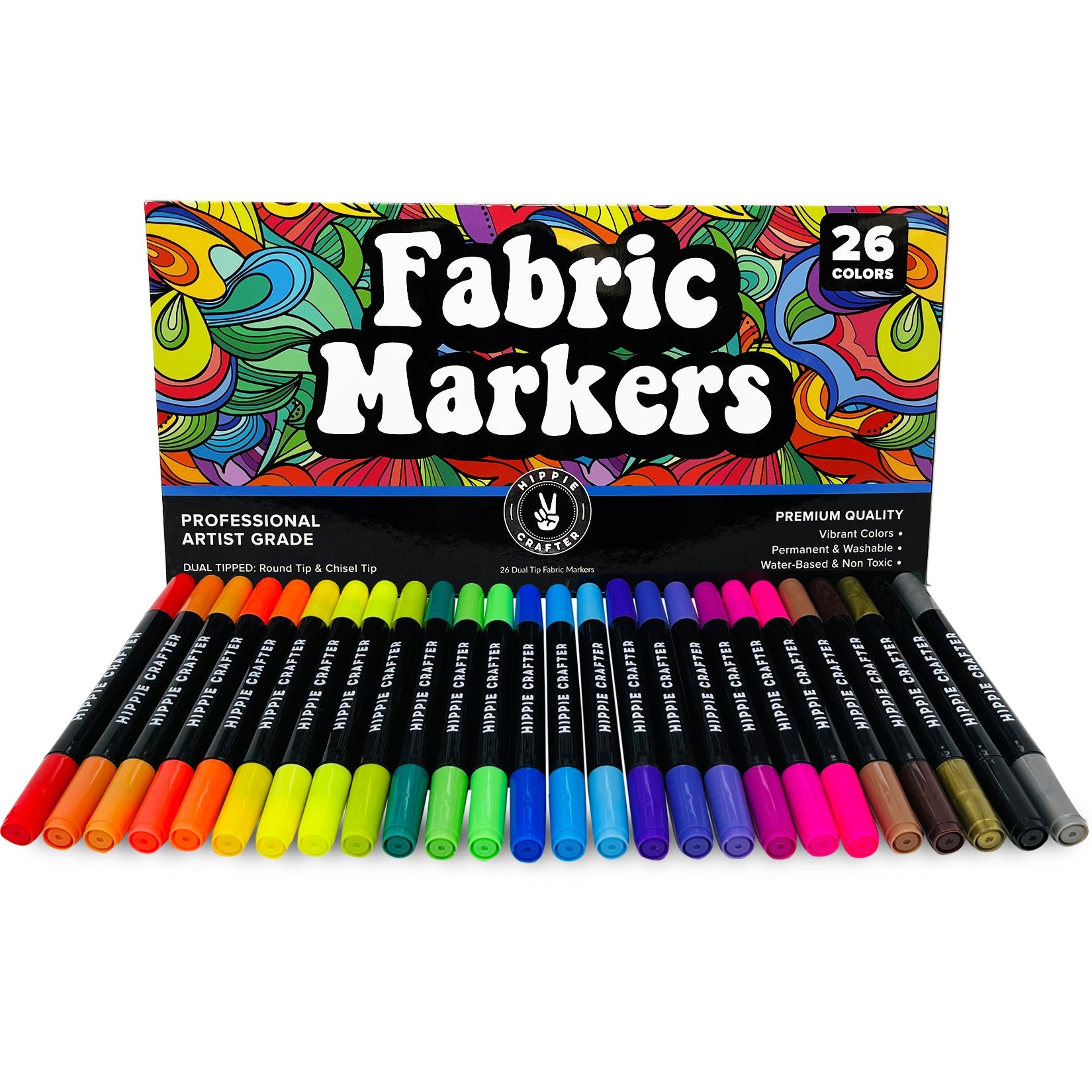 Hippie Crafter Fabric Markers Permanent for Clothes T Shirts Shoe Decorating Fabric Pens 26 Pack, Size: Small, Other
