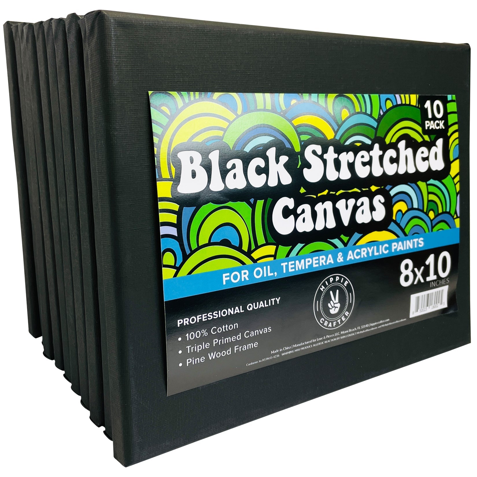 Painting Canvas - 10Pk Black Stretched Canvas