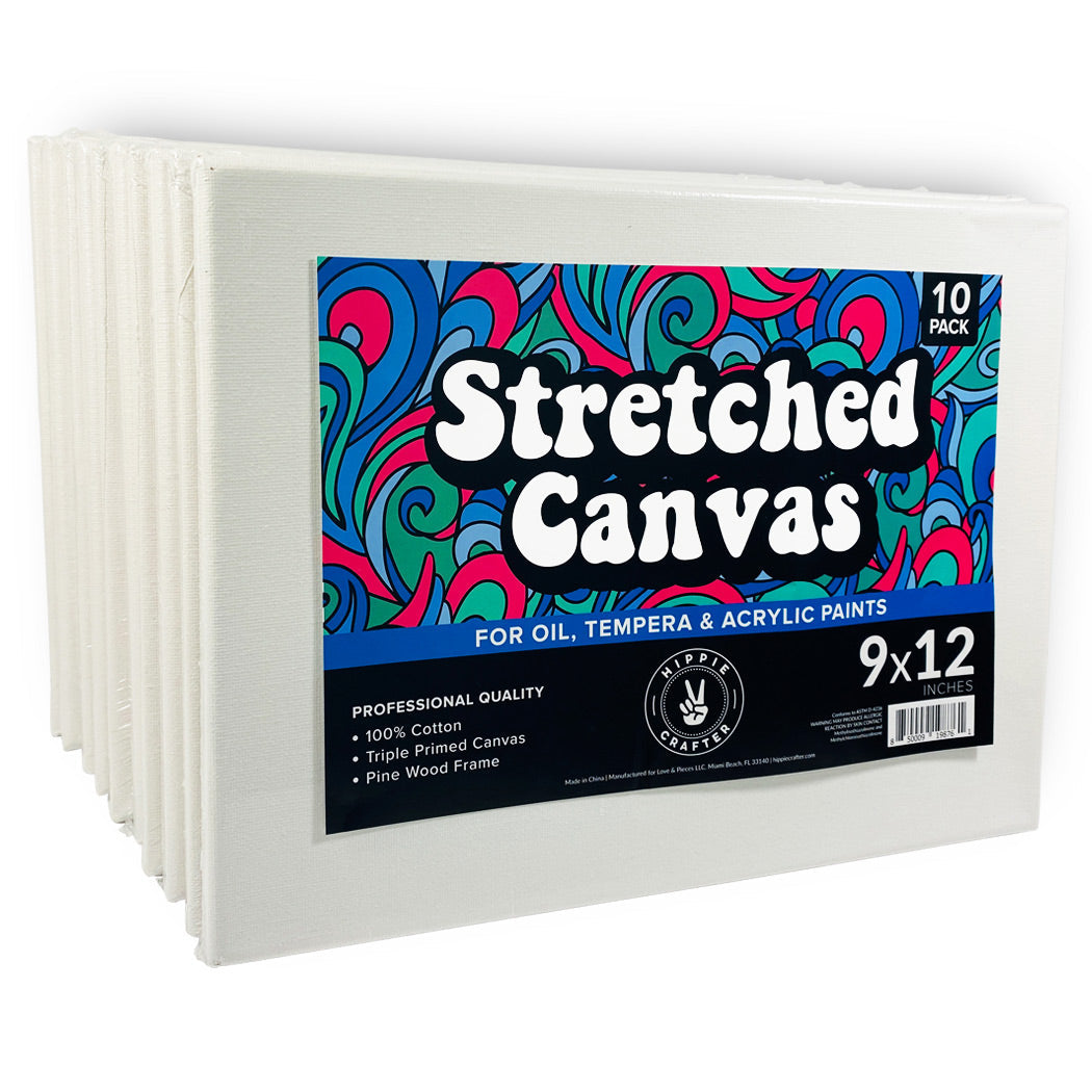 Hippie Crafter 10 Pack Stretched Canvas for Painting 9x12 Blank Art Canvases for Paint