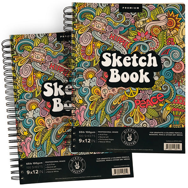 Sketch Book Pack 9 x 12 Inches Pad, 2 Pack 100 Sheets Spiral Bound 65lb/100gsm