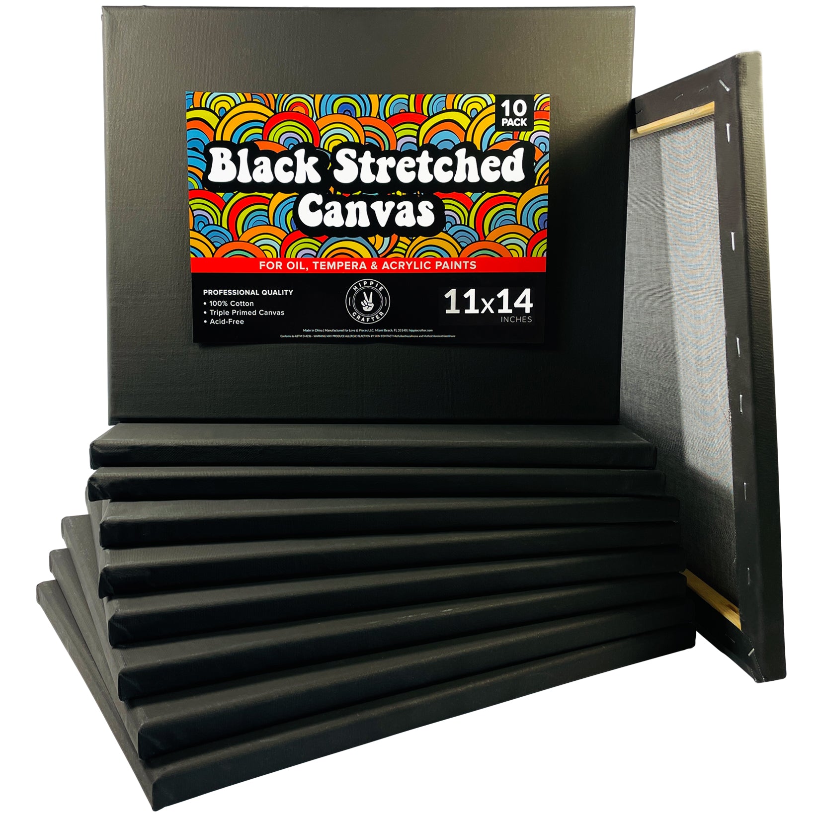 10Pk Black Stretched Canvas