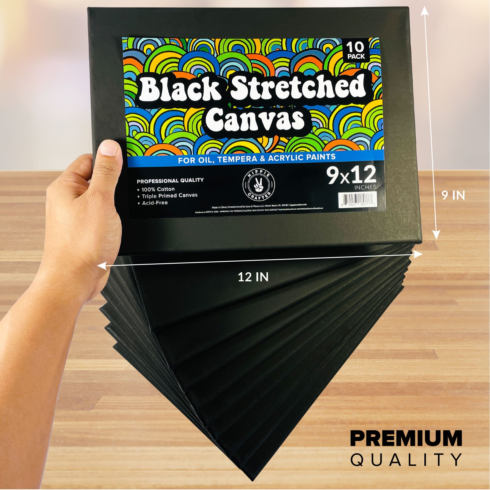 10Pk Black Stretched Canvas