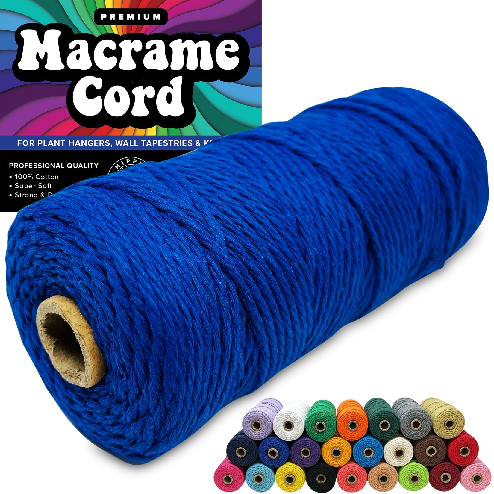 Blue 100% Cotton Cord Rope for Macrame 3mm Natural and Colored Craft String Yarn Materials 325 Feet, Size: Small