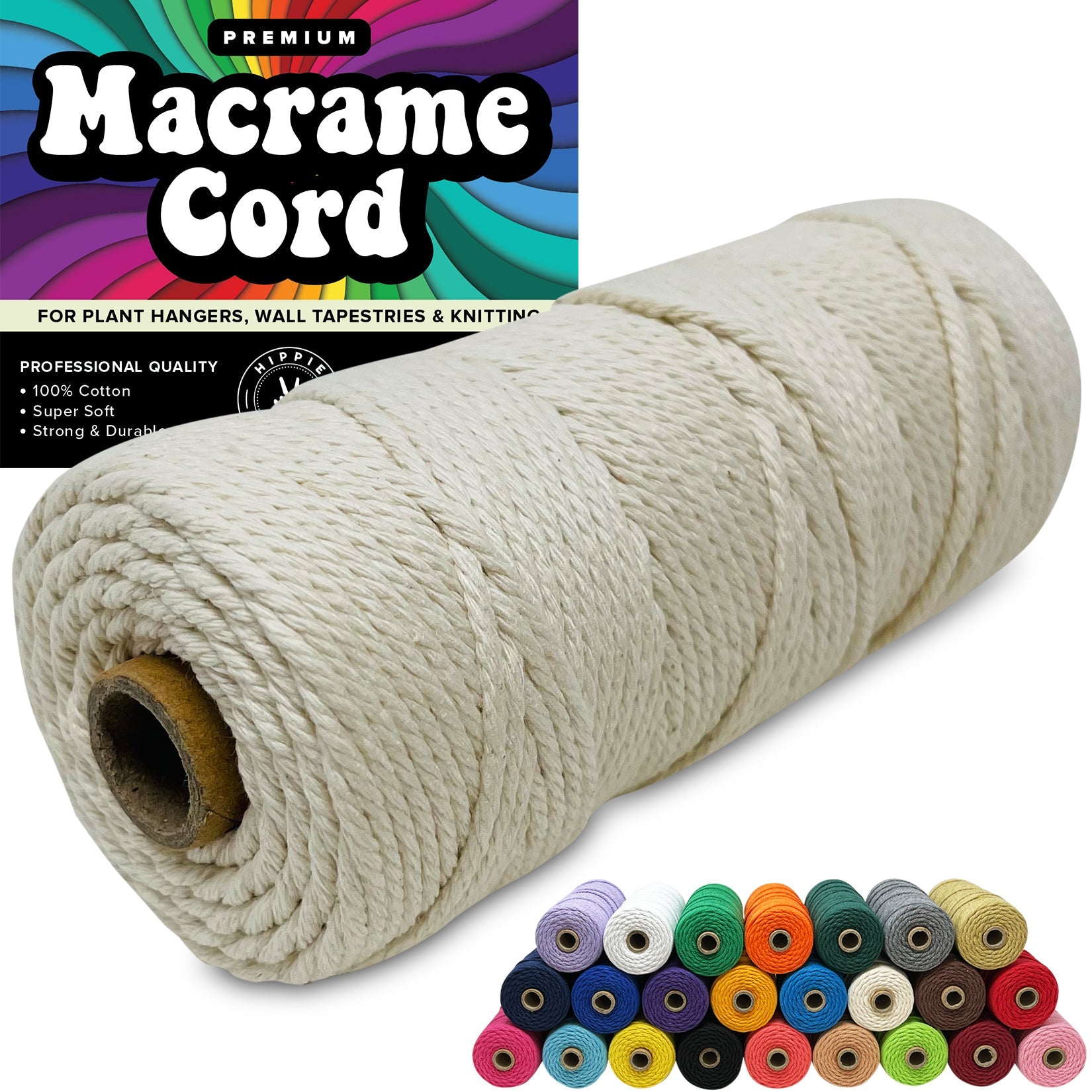 BOCHIKNOT Macrame Cord 3mm - Macrame Cord 3Ply Strand - Cotton Cord for Macrame Knotting - 3 Ply Macrame Rope Supplies in 3mm 4mm 5mm for Crafts