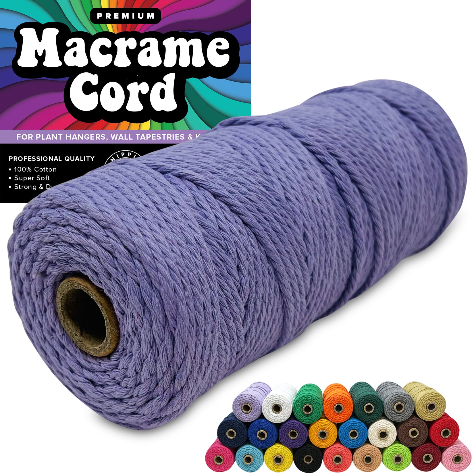 Periwinkle 100% Cotton Cord Rope for Macrame 3mm Natural and Colored Craft String Yarn Materials 325 Feet, adult Unisex, Size: Small, Purple