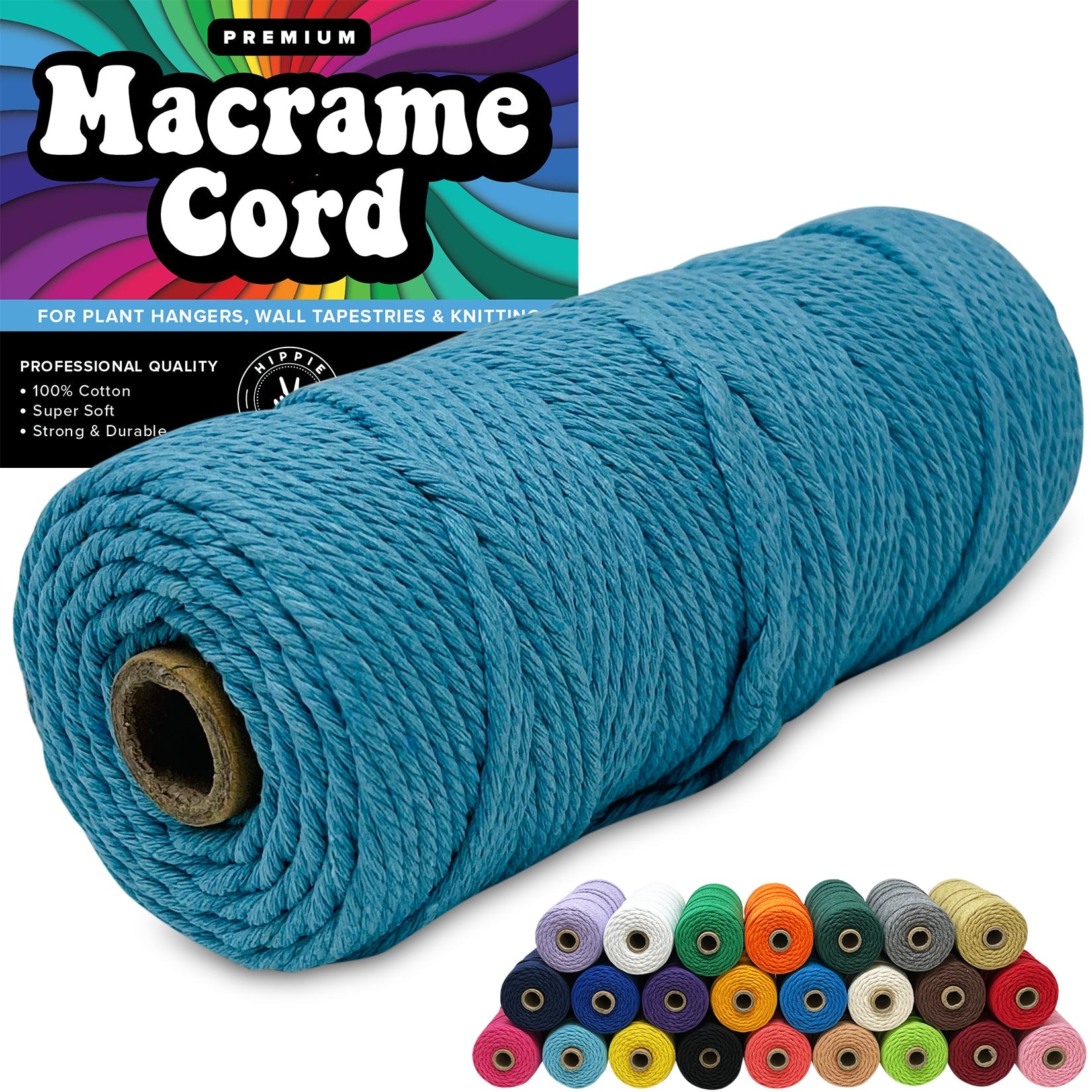 Hippie Crafter 100% Cotton Macrame 3mm Cord Blue