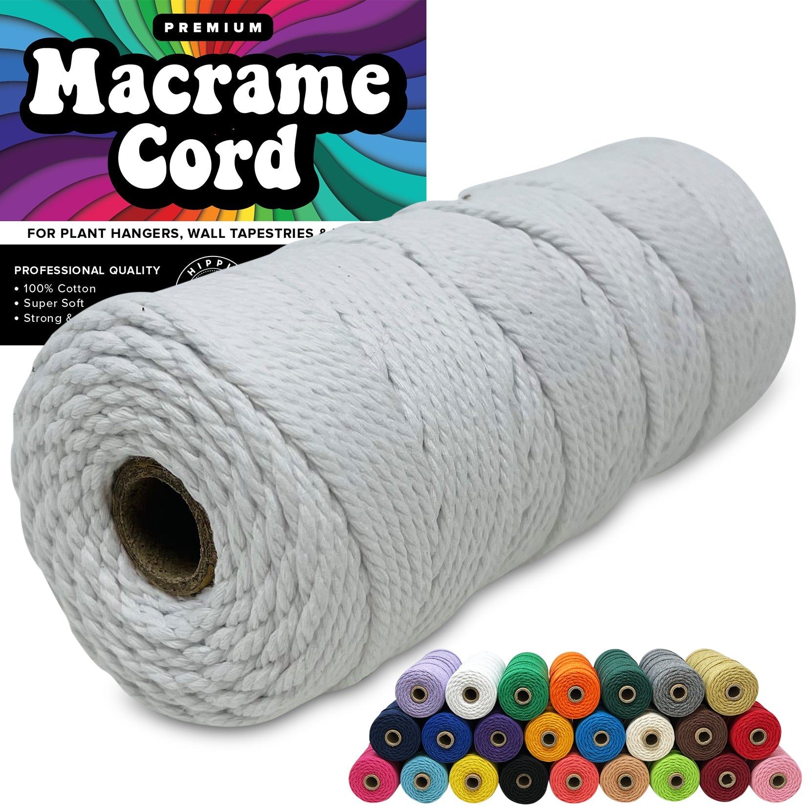 White 100% Cotton Cord Rope for Macrame 3mm Natural and Colored Craft String Yarn Materials 325 Feet