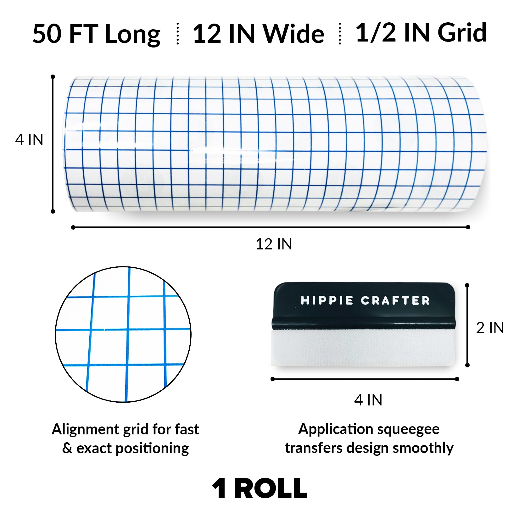 12 x 50Ft Vinyl Transfer Paper Tape Roll Cricut Adhesive Clear w/Alignment  Grid